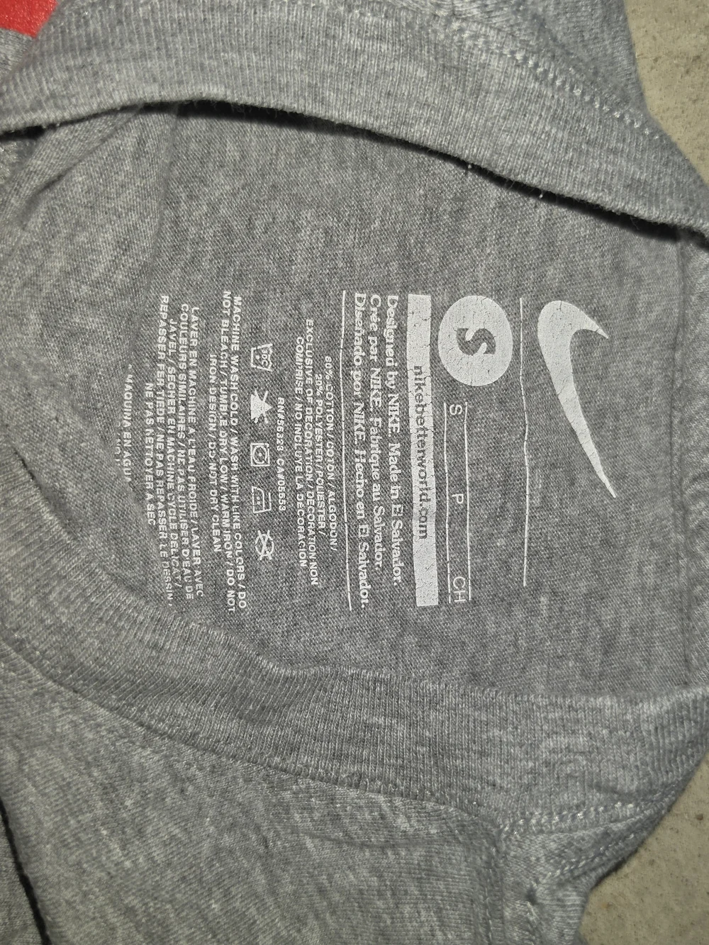 Nike Gray Tee with Red Swoosh and Blue Text